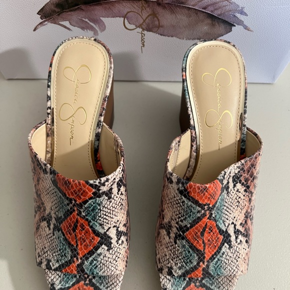 JESSICA SIMPSON Wedge Adult Size 7 Sheyna Snake Print Mules Slides WOMENS - Picture 4 of 6